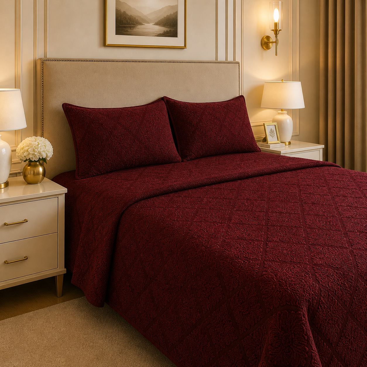 Uniloom Borderline Fleece King Size Blanket 1 Ply - Maroon Colour