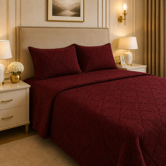 Uniloom Borderline Fleece King Size Blanket 1 Ply - Maroon Colour