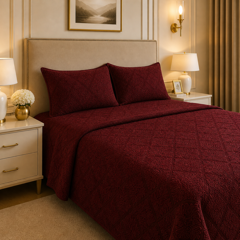 Uniloom Borderline Fleece King Size Blanket 1 Ply - Maroon Colour