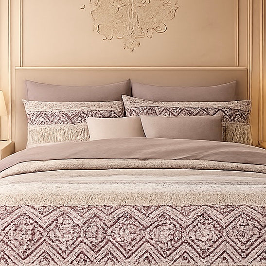 Verdant Leaf 3 Pcs Bed Sheet Set - Rose Quartz Colour