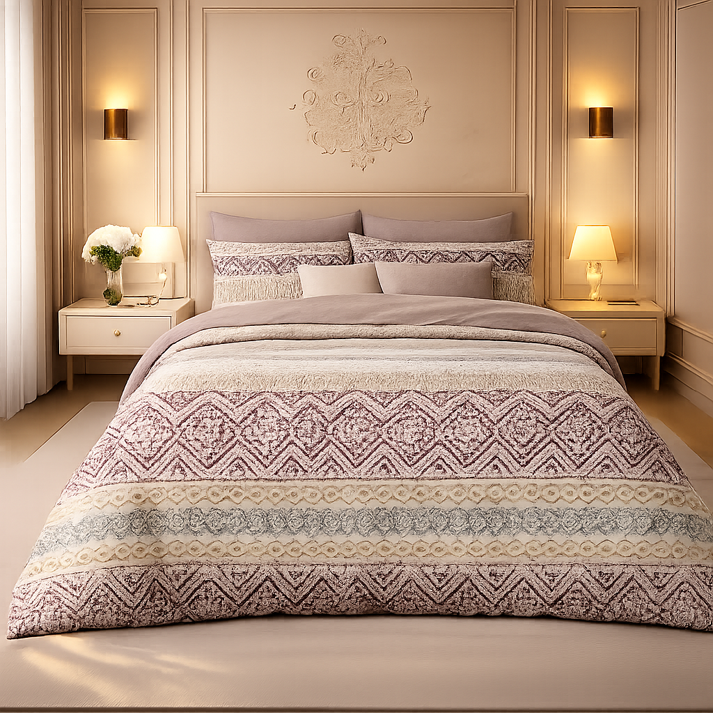 Verdant Leaf 3 Pcs Bed Sheet Set - Rose Quartz Colour