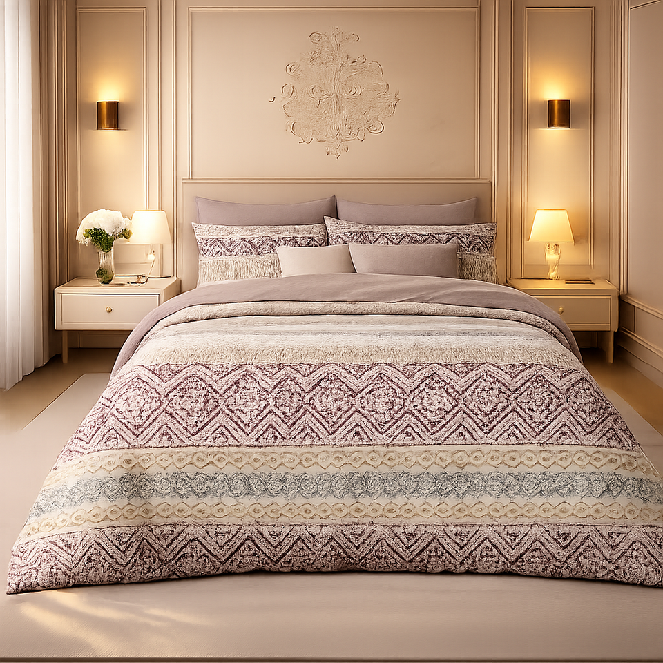 Verdant Leaf 3 Pcs Bed Sheet Set - Rose Quartz Colour