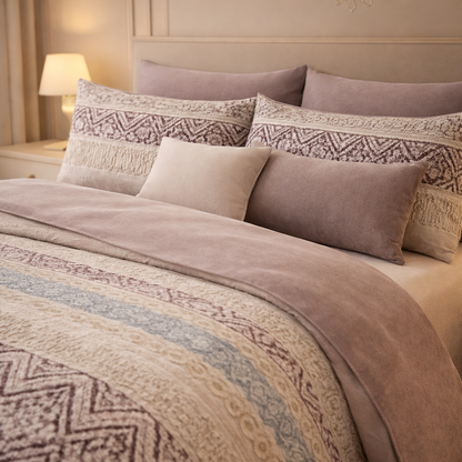 Verdant Leaf 3 Pcs Bed Sheet Set - Rose Quartz Colour