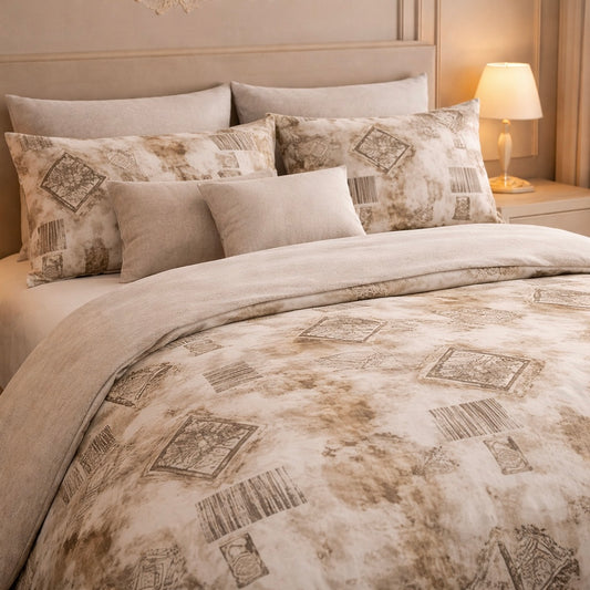 Verdant Leaf 3 Pcs Bed Sheet Set - Beige Colour