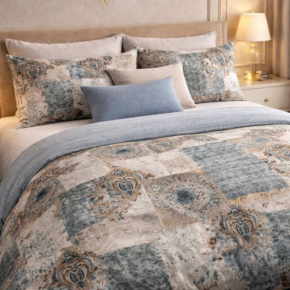 Verdant Leaf 3 Pcs Bed Sheet Set - Slate Blue Colour