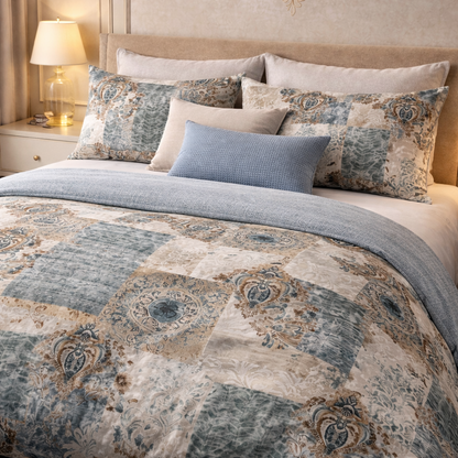 Verdant Leaf 3 Pcs Bed Sheet Set - Slate Blue Colour