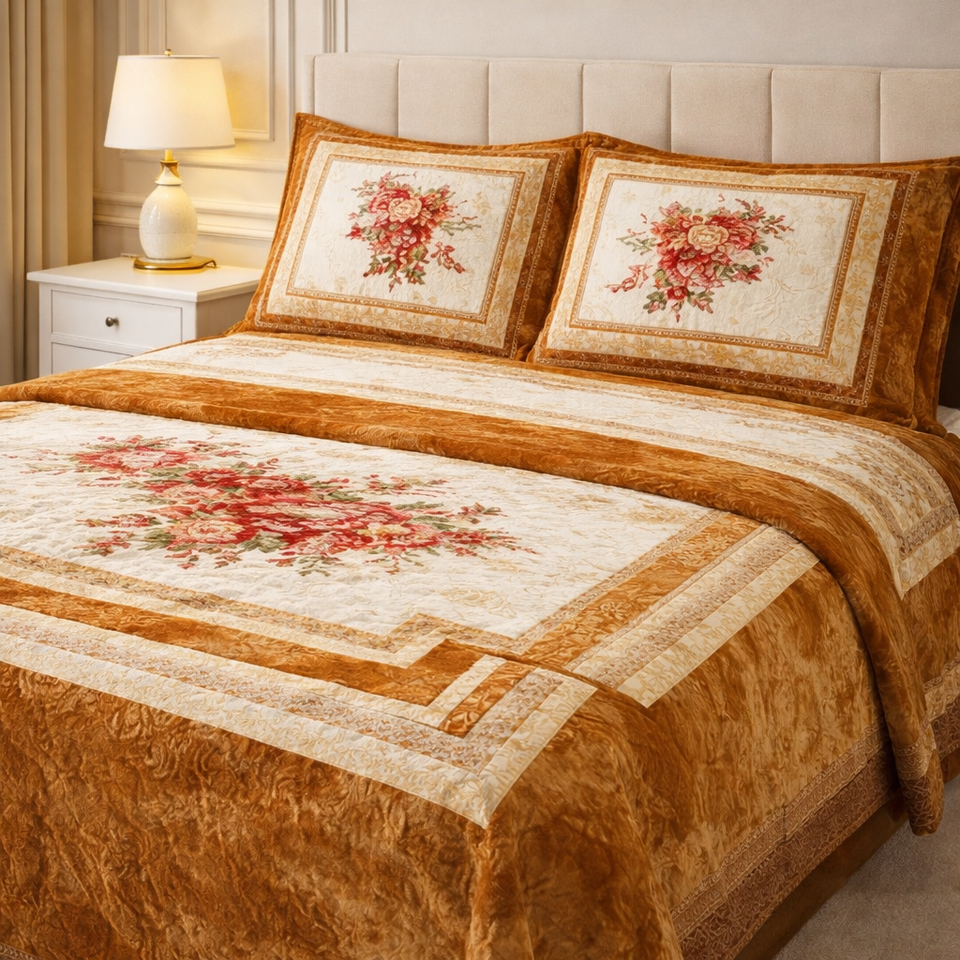 Verona Living 4 Pcs Bed Spread Set Box - Golden Colour