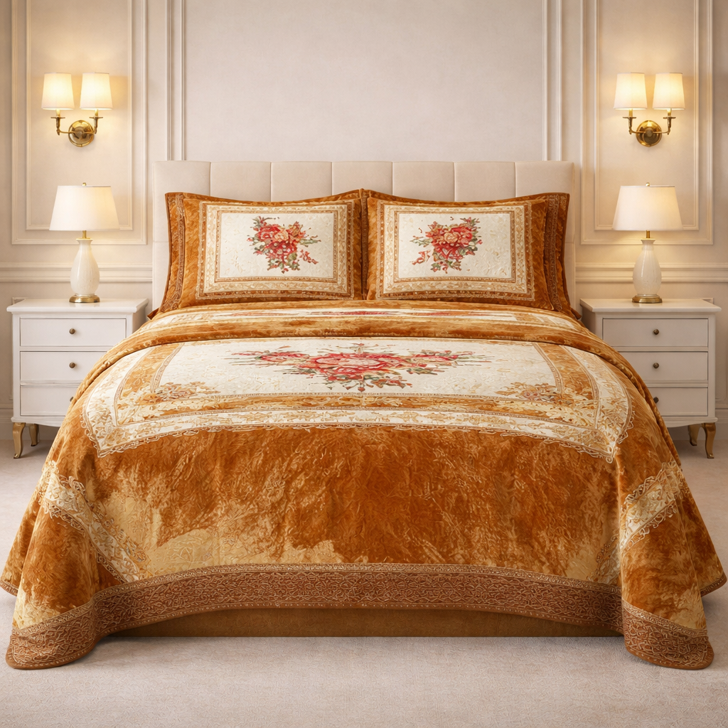 Verona Living 4 Pcs Bed Spread Set Box - Golden Colour