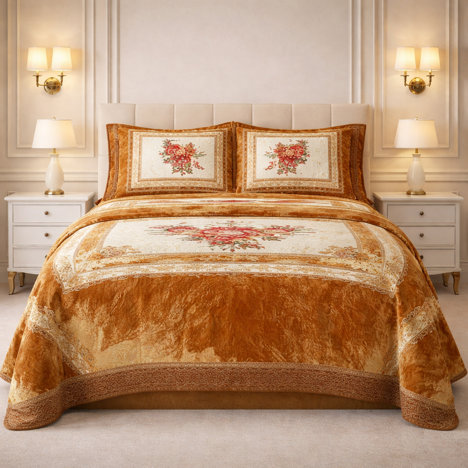 Verona Living 4 Pcs Bed Spread Set Box - Golden Colour