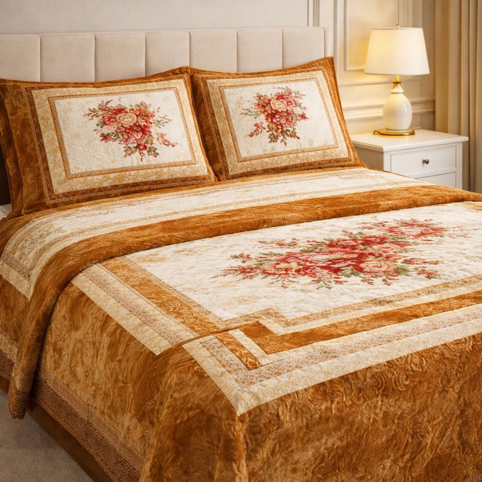 Verona Living 4 Pcs Bed Spread Set Box - Golden Colour