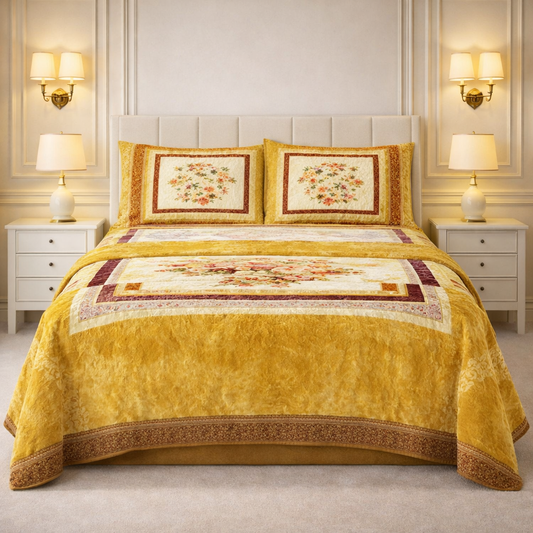 Verona Living 4 Pcs Bed Spread Set Box - Yellow Colour