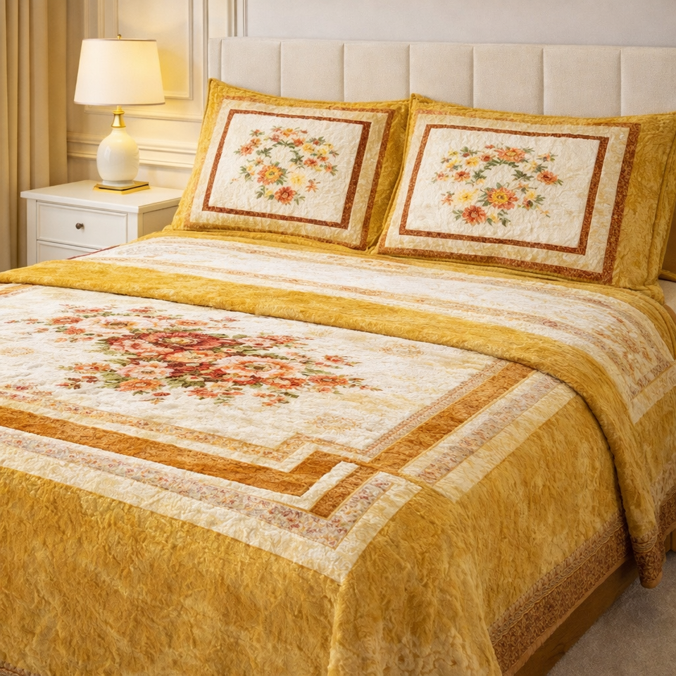 Verona Living 4 Pcs Bed Spread Set Box - Yellow Colour