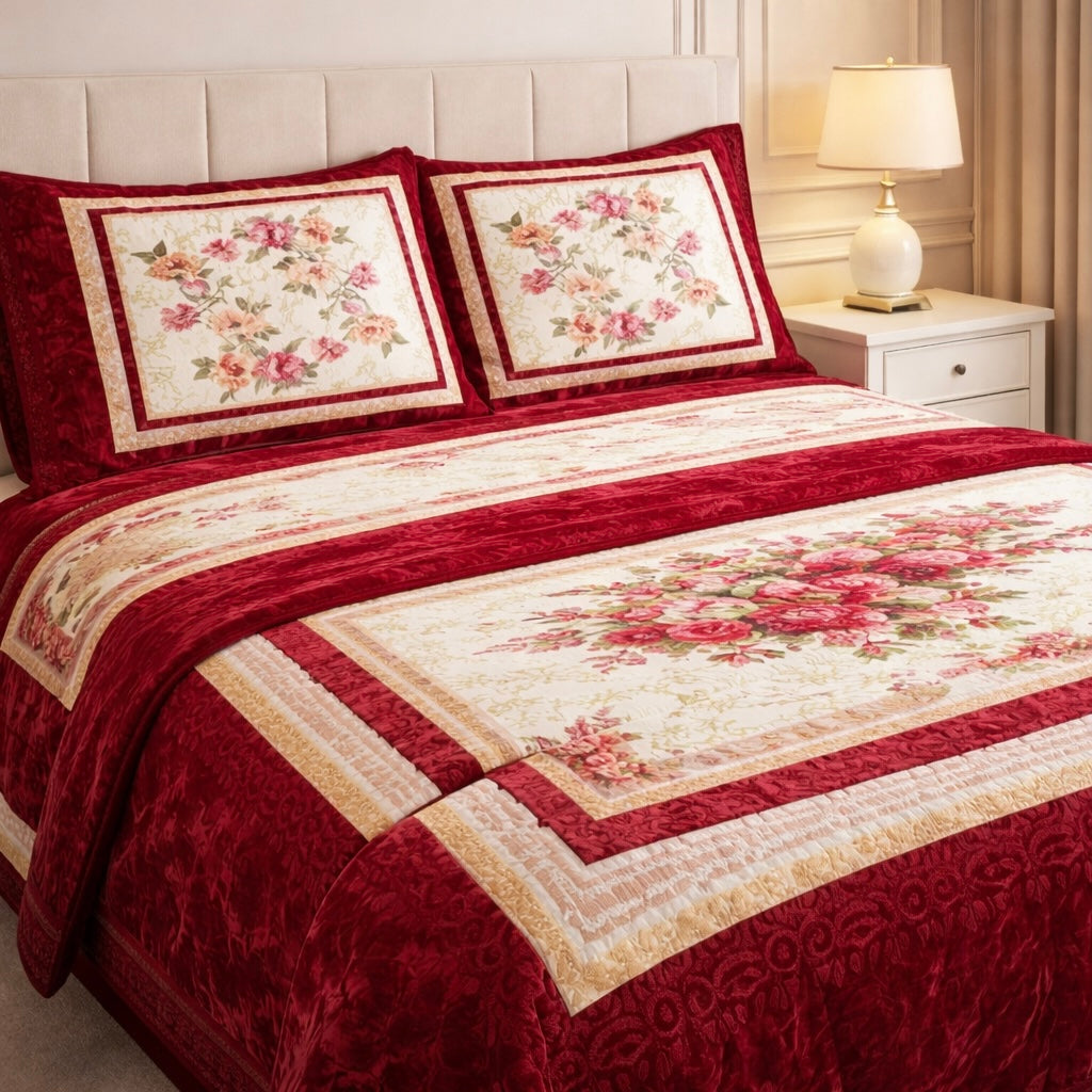 Verona Living 4 Pcs Bed Spread Set Box - Ruby Red Colour