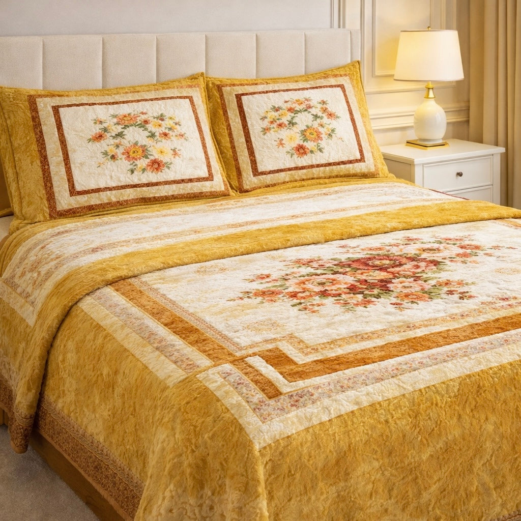 Verona Living 4 Pcs Bed Spread Set Box - Yellow Colour