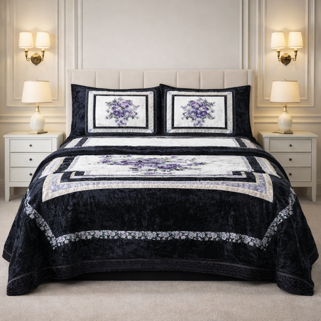 Verona Living 4 Pcs Bed Spread Set Box - Black&White Colour