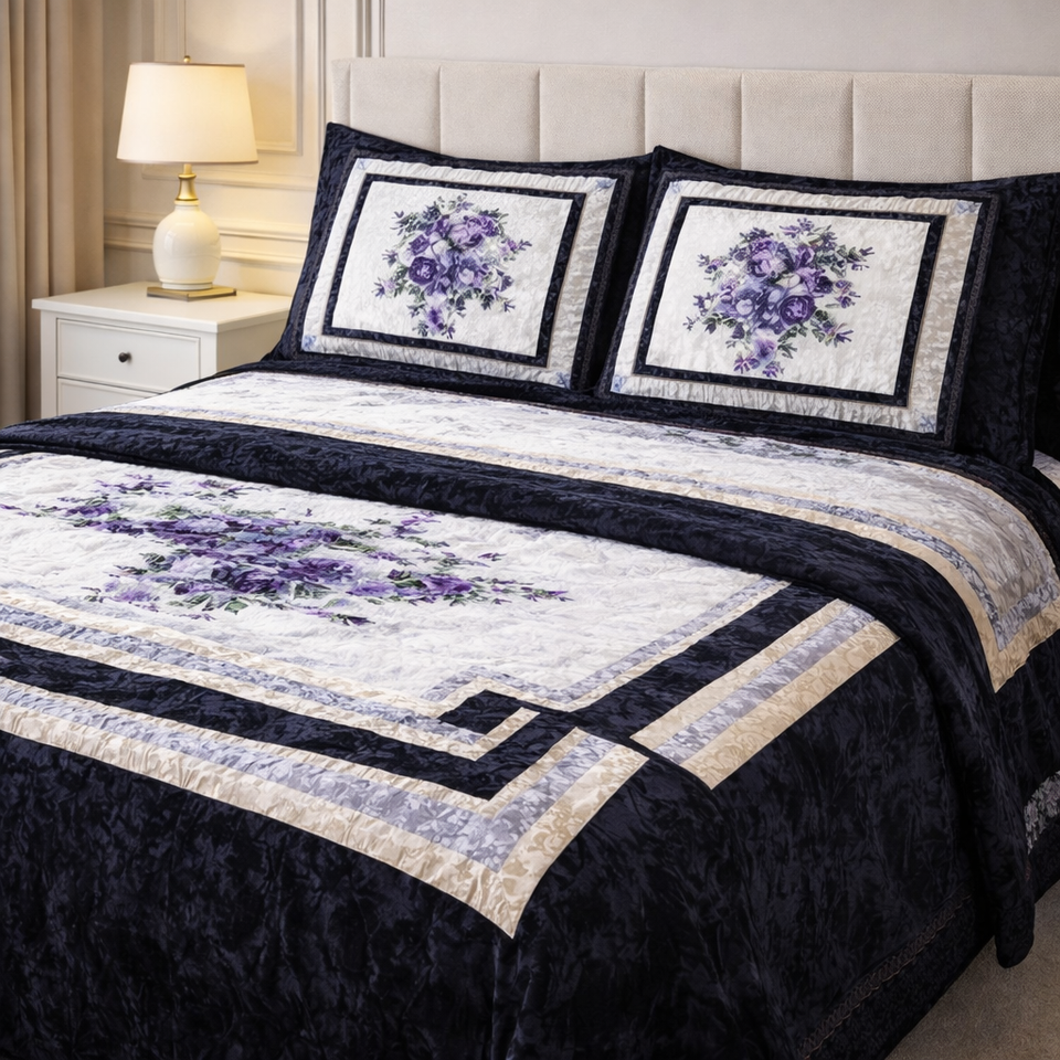 Verona Living 4 Pcs Bed Spread Set Box - Black&White Colour